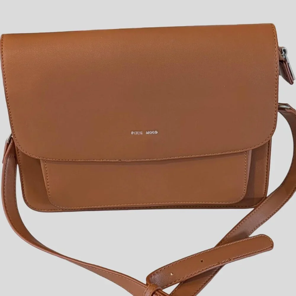 Pixie Mood Vegan Leather Zoe Crossbody Bag Tan Minimalist